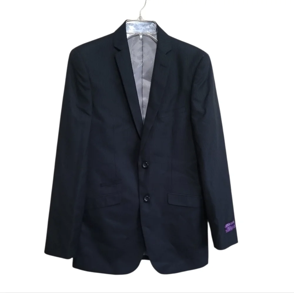 Vinci Italian Classic Men's Black and Blue Pinstripe Jacket & Pant Suit Size 38L